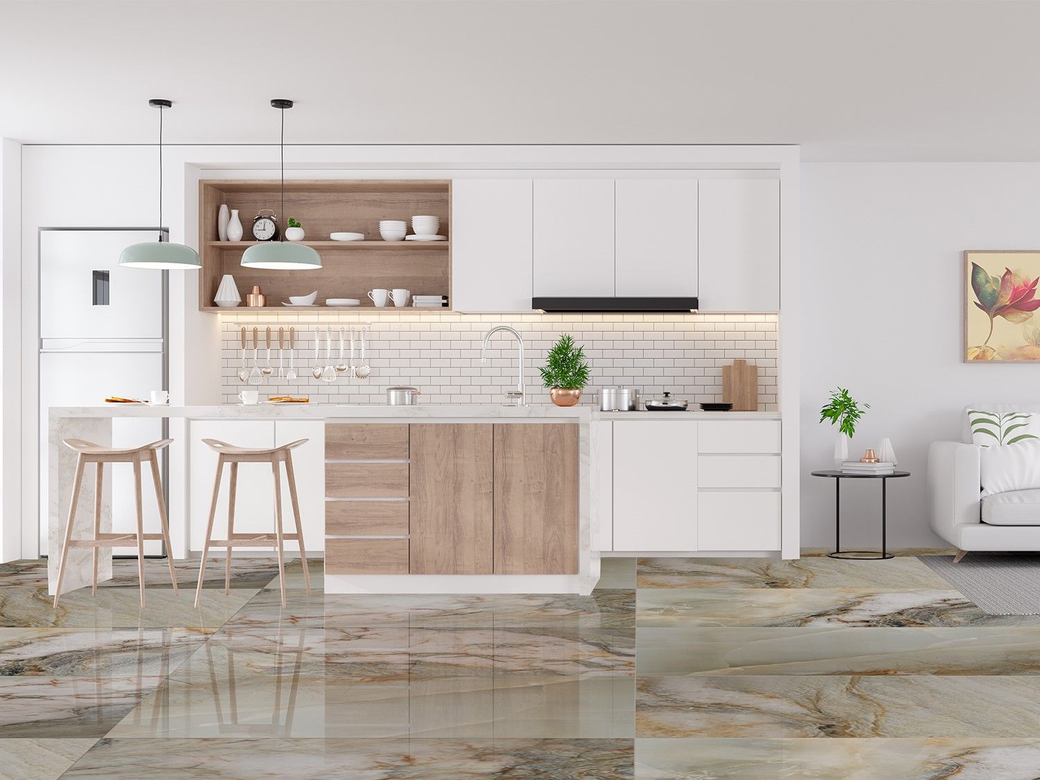 Onyx Green Glazed Shiny Polished Porcelain Floor Tile - 600 x 1200mm