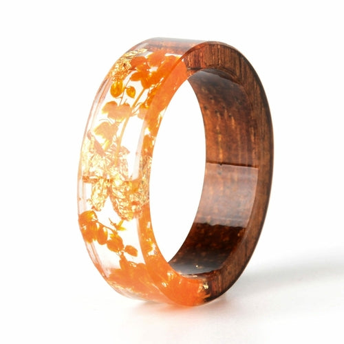 Handmade DIY romantic dry flower Real wood resin ring gold / silver