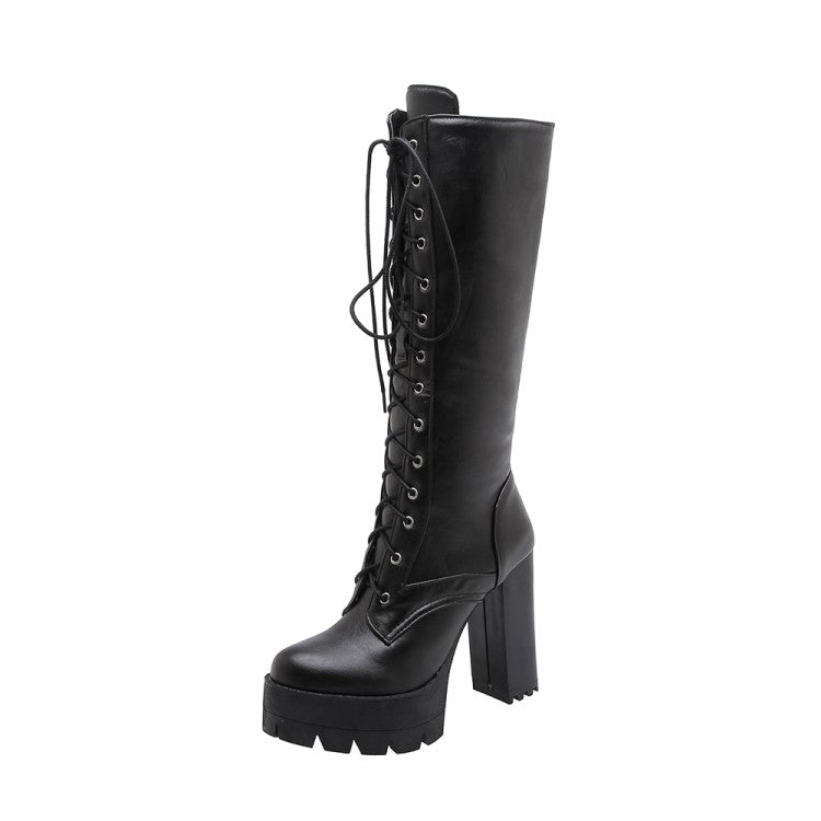 Women's boots platform super High Heel Block Heel Mid Calf Boots