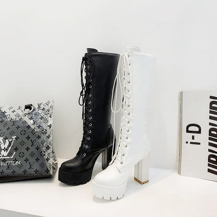 Women's boots platform super High Heel Block Heel Mid Calf Boots