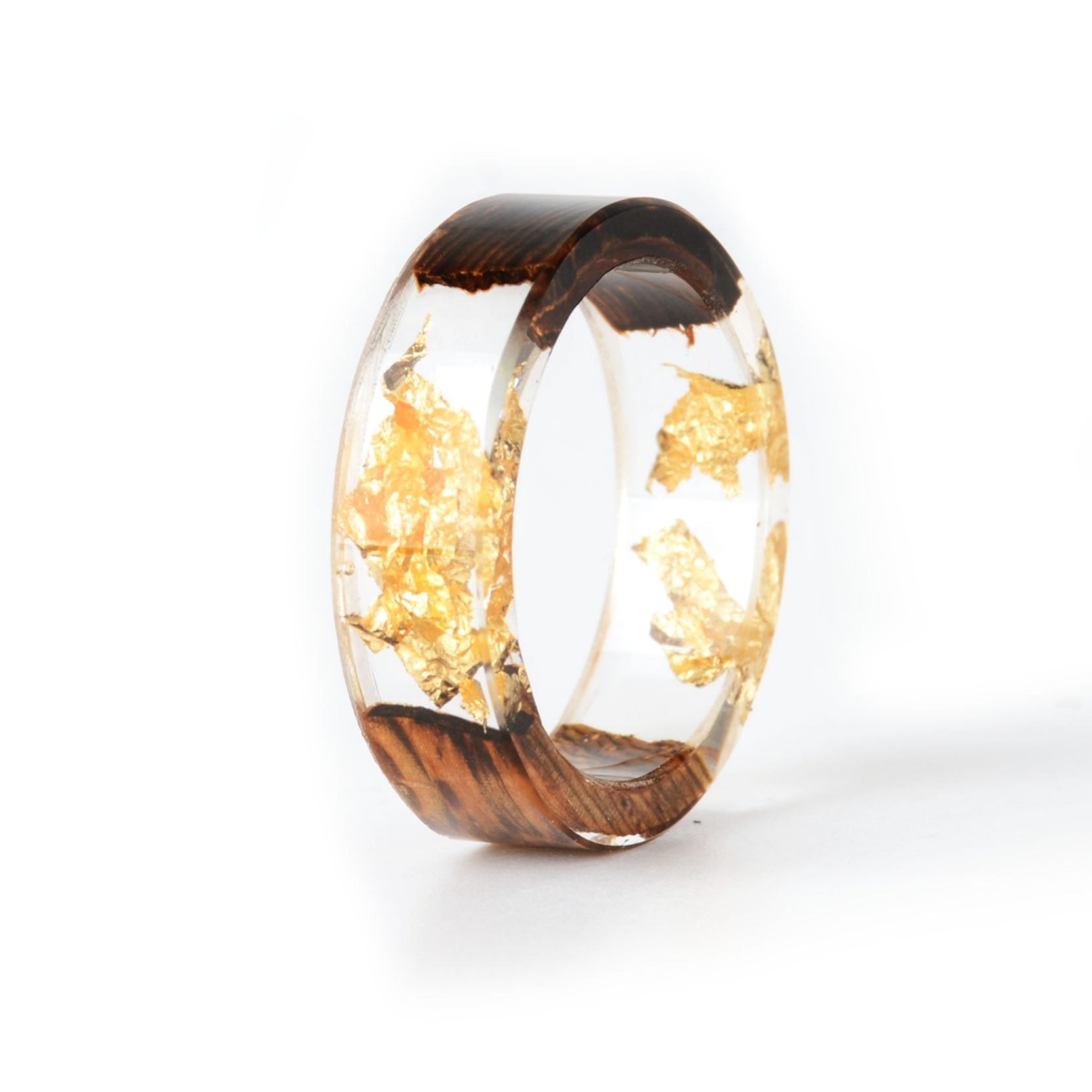 Handmade DIY romantic dry flower Real wood resin ring gold / silver