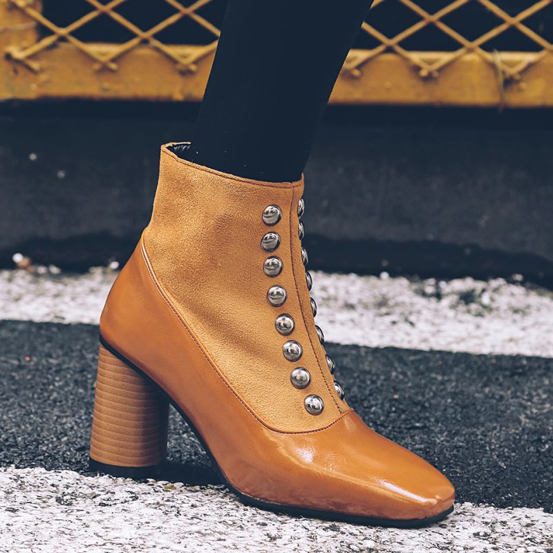 Vintage Square Toe Ankle
Boots For Women Zipper High Heels Shoes