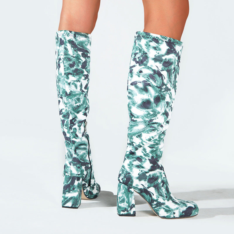 Knight Boots Thick Heel High Heel High Boots Square Toe Women's Boots