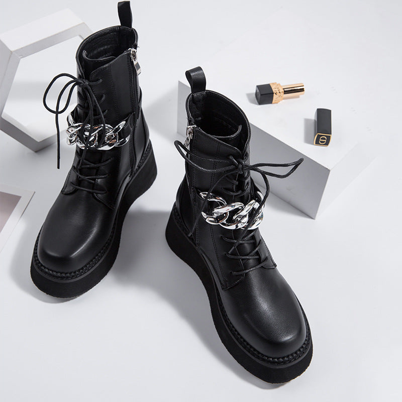 Women's Short Boots British Style Mid-Tube Spring And Autumn Single