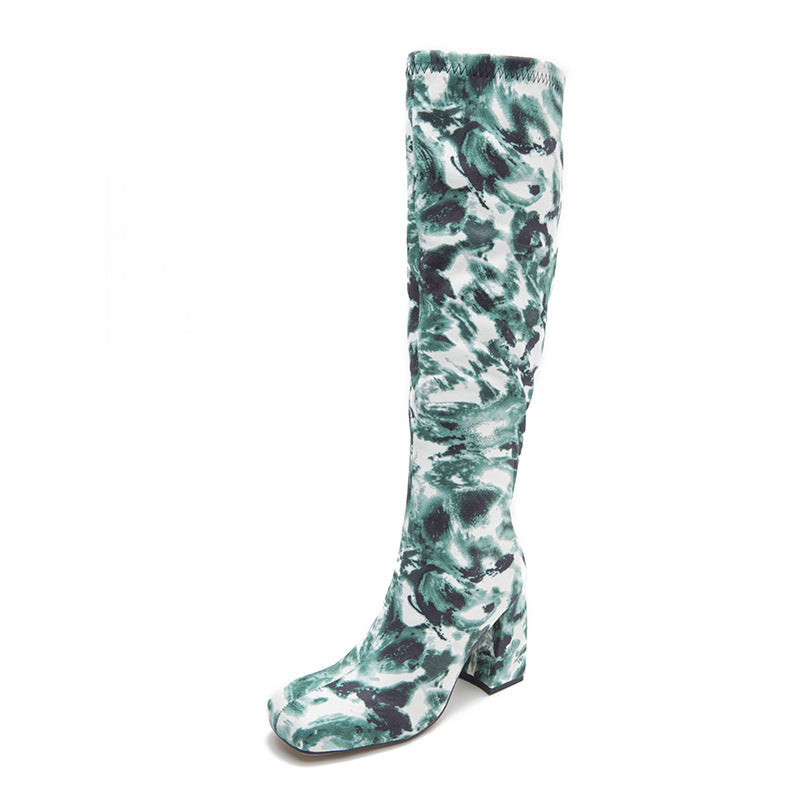 Knight Boots Thick Heel High Heel High Boots Square Toe Women's Boots