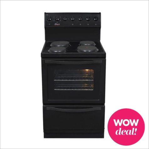 Univa Stove 4 Solid Plates Black With Warmer Drawer, U126CB