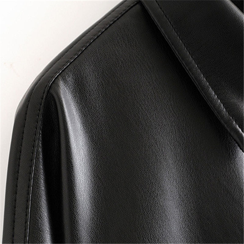 Women Black Faux Leather Coat Jacket Atumn