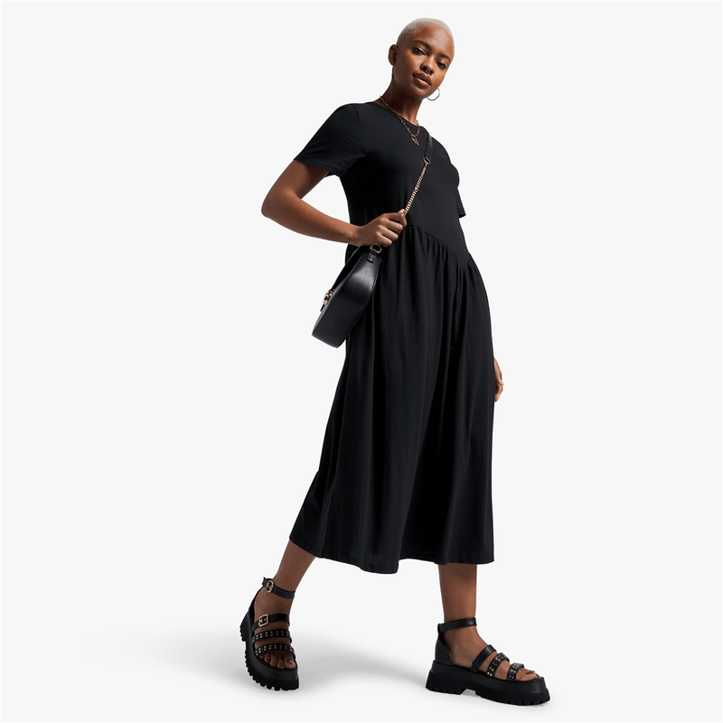 Women's Black Tiered Maxi T-Shirt Dress