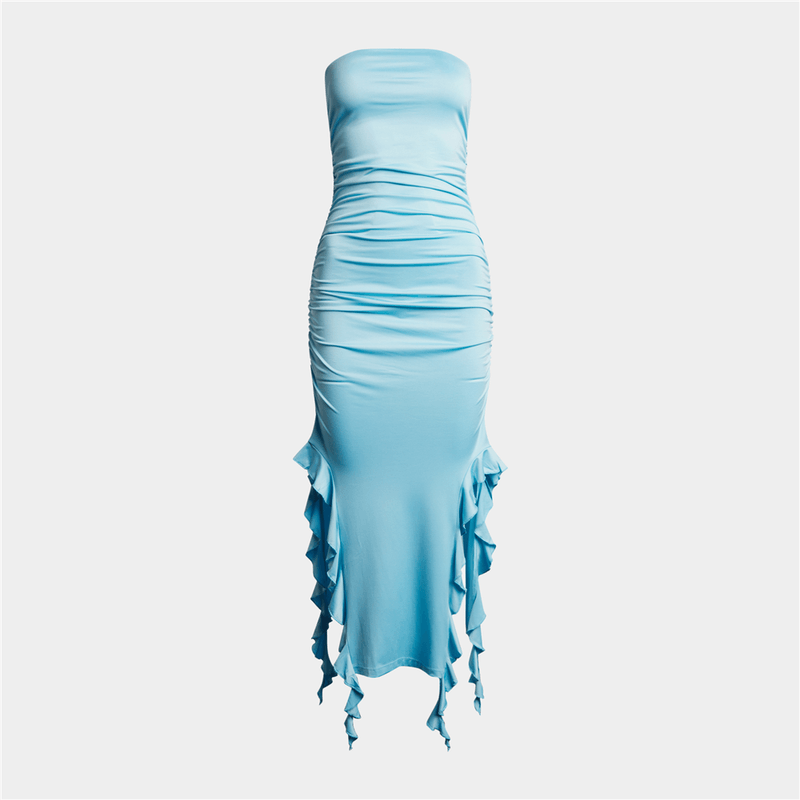 Women's Bandeau Ruffle Dress With Slits