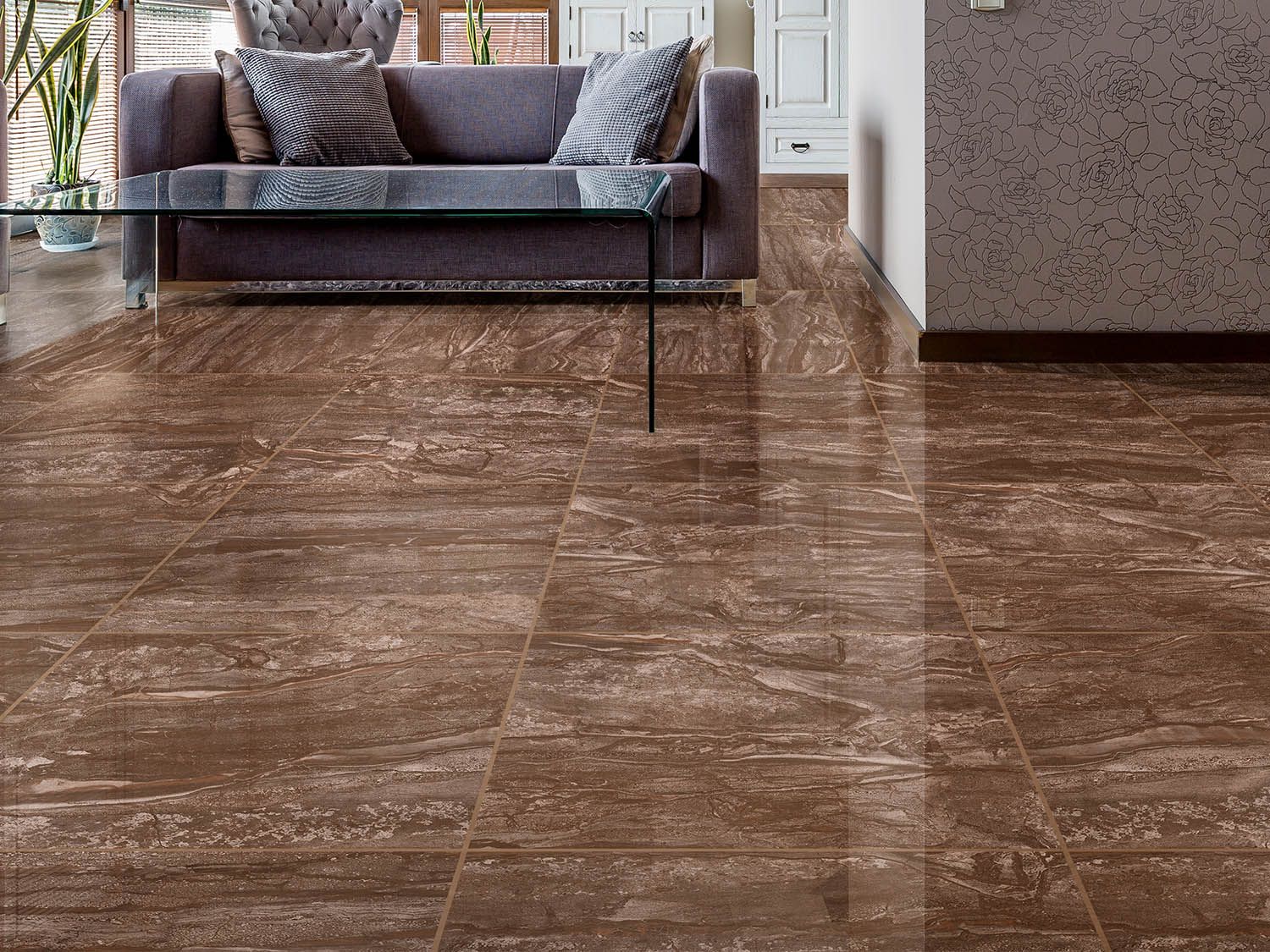 Felix Brown EcoTec Rectified Shiny Hard Body Ceramic Floor Tile - 600 x 600mm