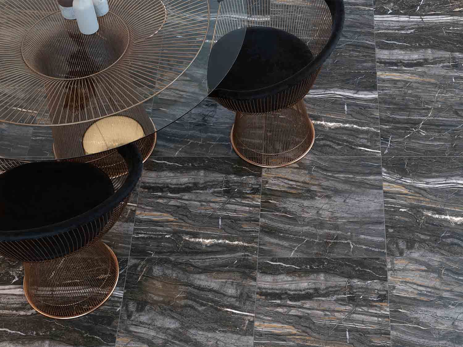 Tempest Charcoal EcoTec Rectified Shiny Hard Body Ceramic Floor Tile - 600 x 600mm
