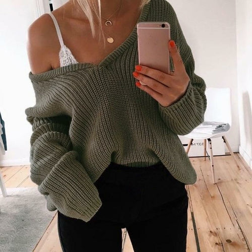 Deep V long sleeve sweater