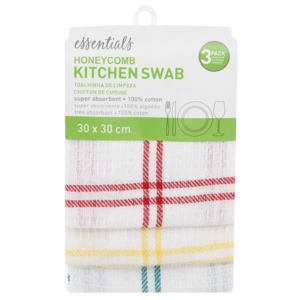 Essentials Assorted Honeycomb Kitchen Swab 3 Pack