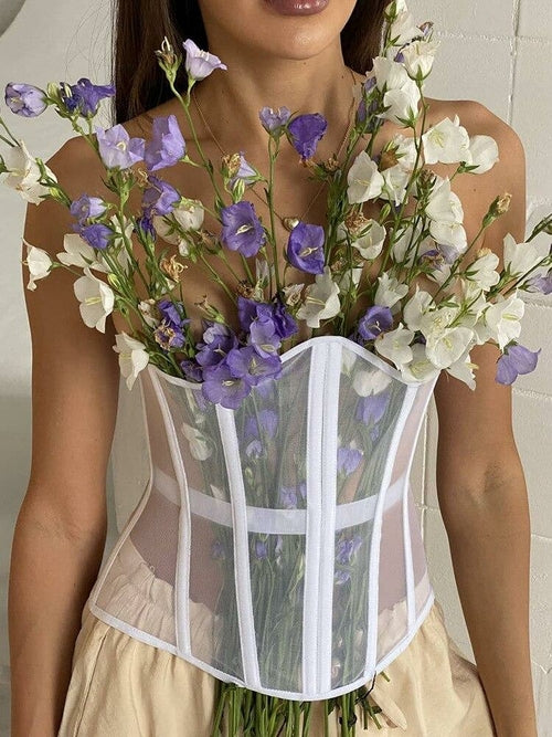 Strapless Tube Mesh See Through Crop Top
