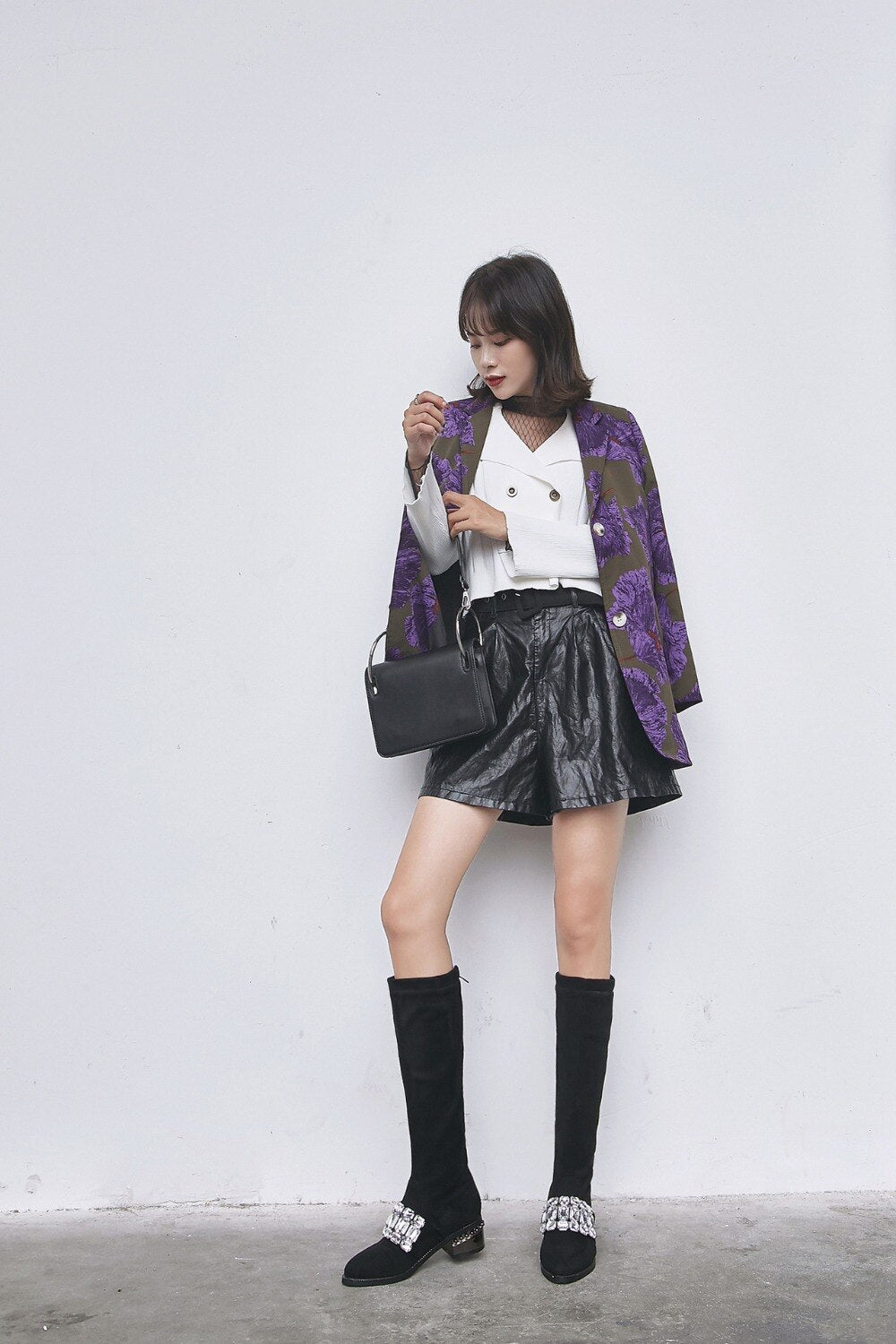 Knee High Boots For Women Metal 
Thick Heels Flock Long Winter Booties