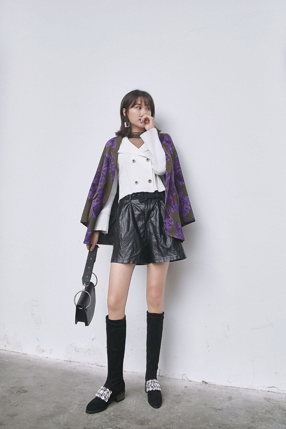 Knee High Boots For Women Metal 
Thick Heels Flock Long Winter Booties
