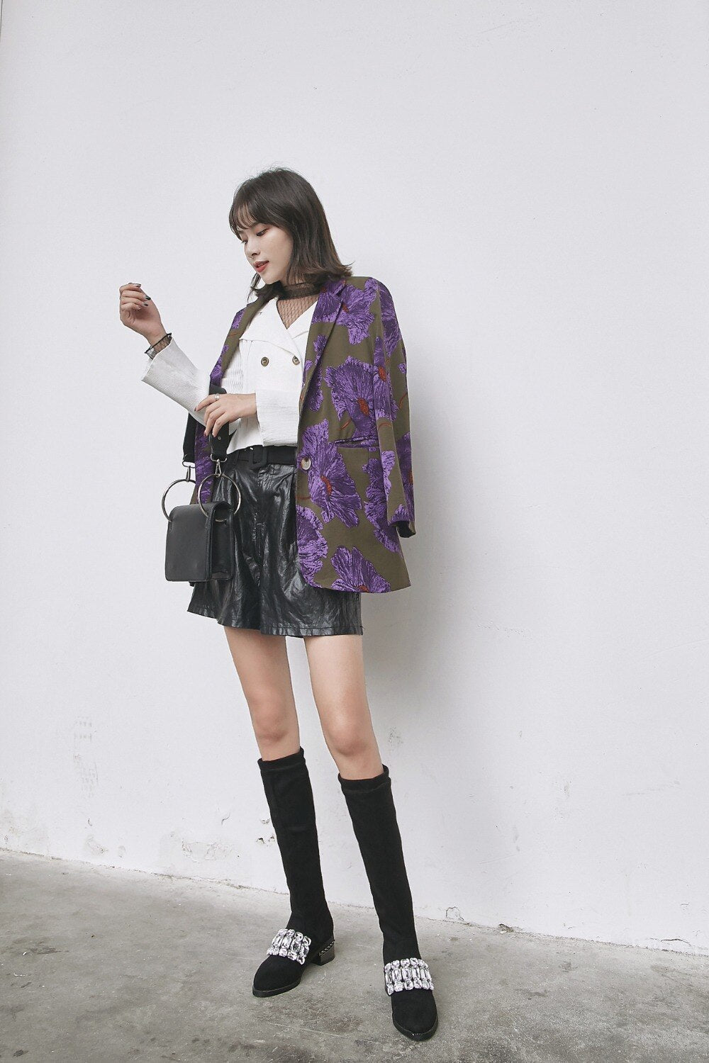 Knee High Boots For Women Metal 
Thick Heels Flock Long Winter Booties