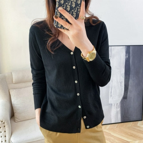 New V Neck Long Sleeve Sweater Button Cardigan Ladies Knit Tops