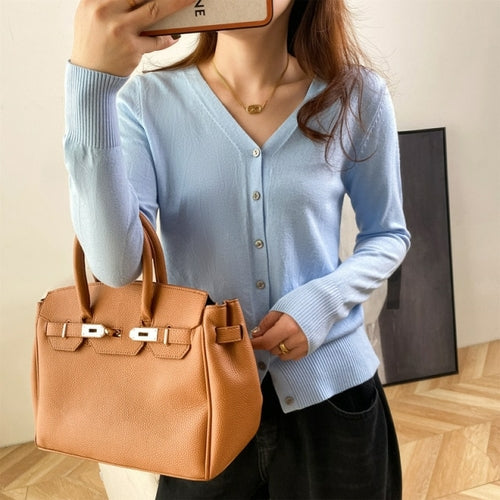 New V Neck Long Sleeve Sweater Button Cardigan Ladies Knit Tops