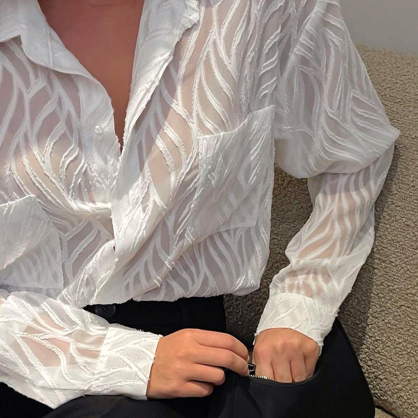 Chiffon Transparent Women Shirt Elegant Thin Lapel Shirts
