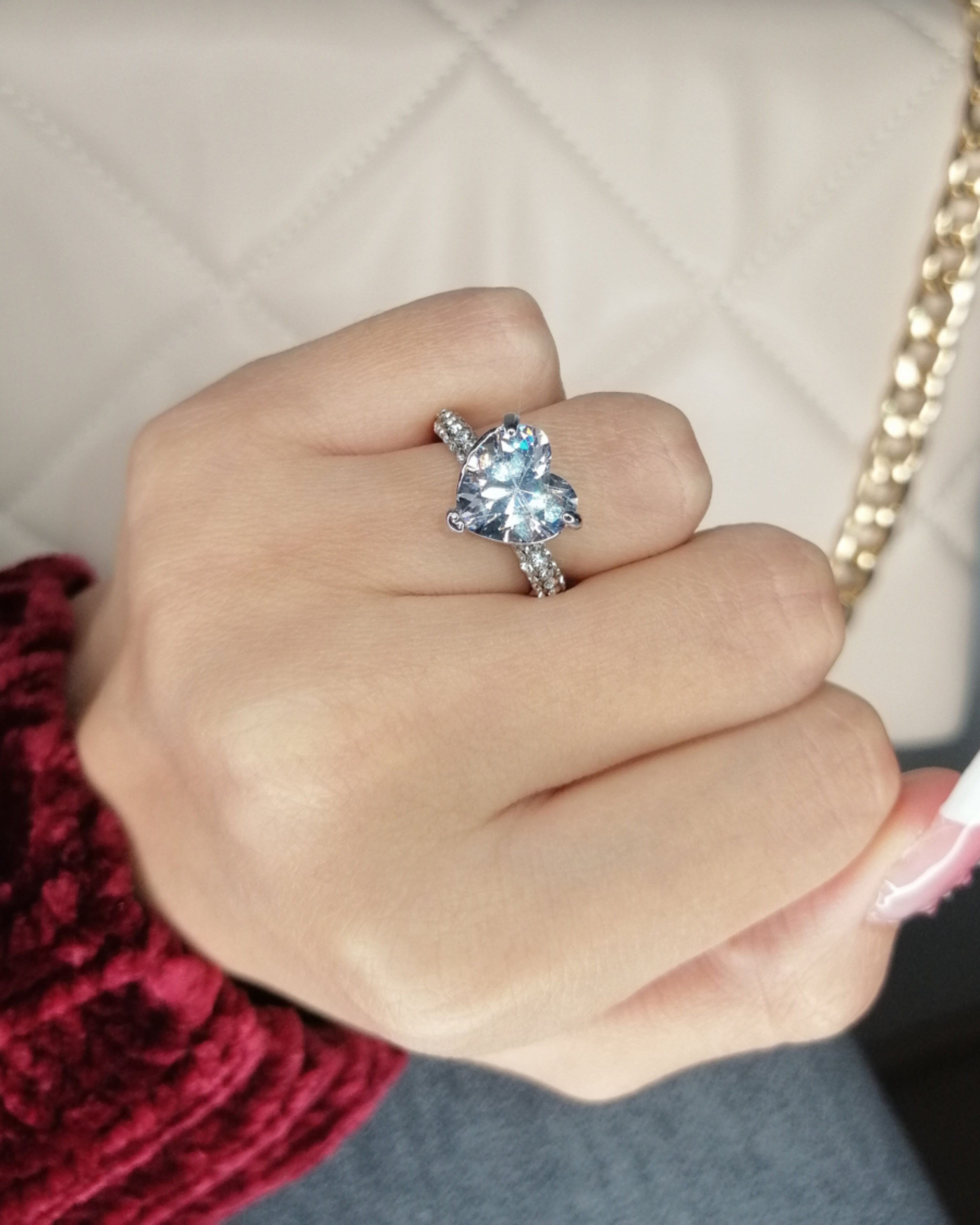 Heart Ice Crushed 925 Sterling Silver & 18 Karats Gold Plated Ring