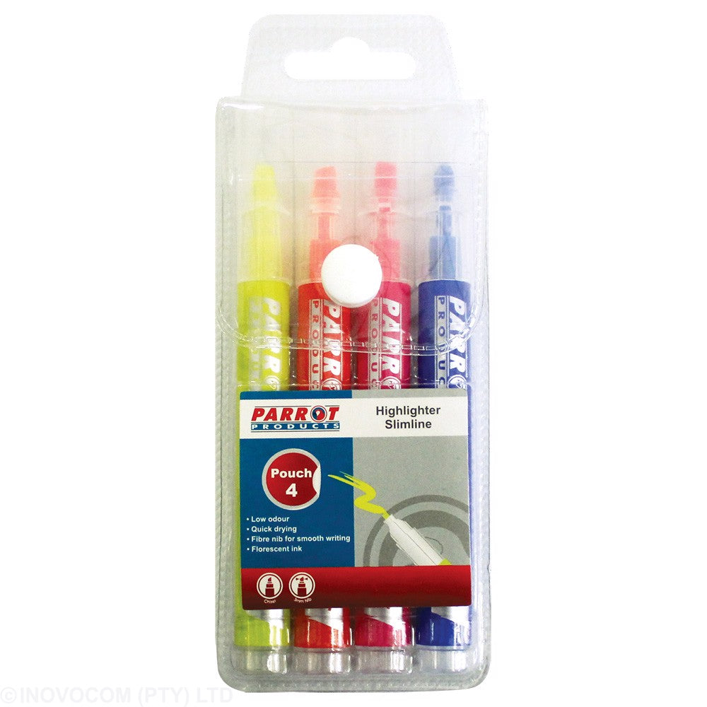 Parrot Slimline Highlighters Pouch 4 Assorted
