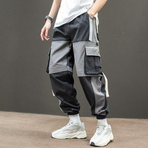 Black Harem Overalls Multi-Pocket Ribbon cargos
