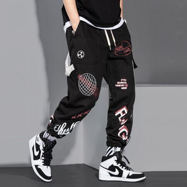 Black Harem Overalls Multi-Pocket Ribbon cargos